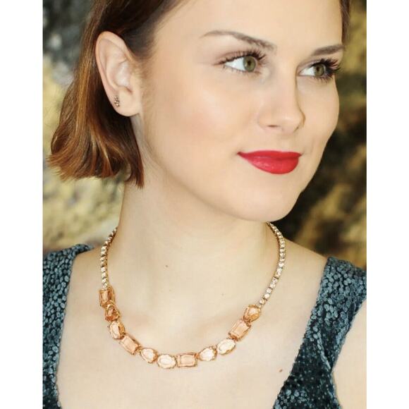 KATE SPADE NEW YORK "Draped Jewels" Blush MultiShaped Clear Rhinestone Necklace - Picture 2 of 16